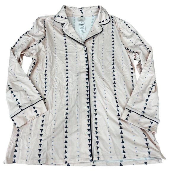 Soma Women's Notch Collar Button-Up Pajama Top Tree Stripe Porcelain Size L - Picture 1 of 4